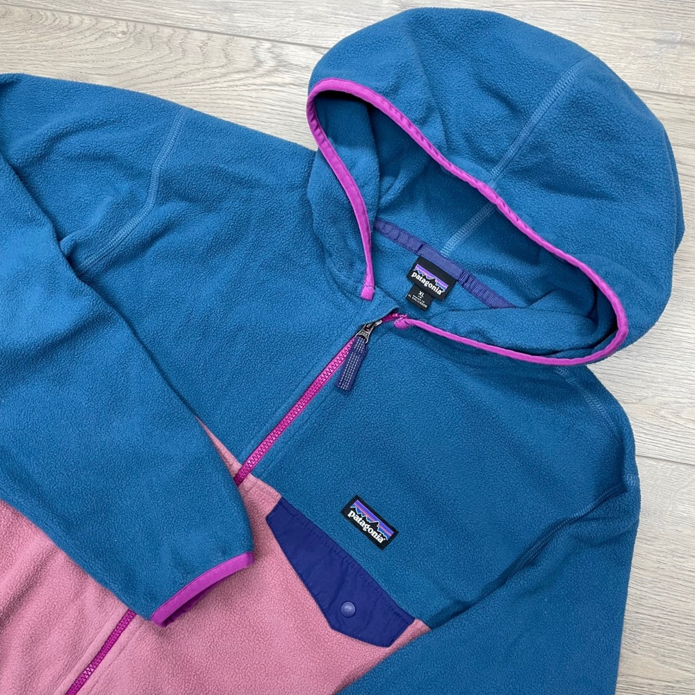 Patagonia Synchilla Fleece Hoodie Girls XL Pink Blue Full Zip 65465